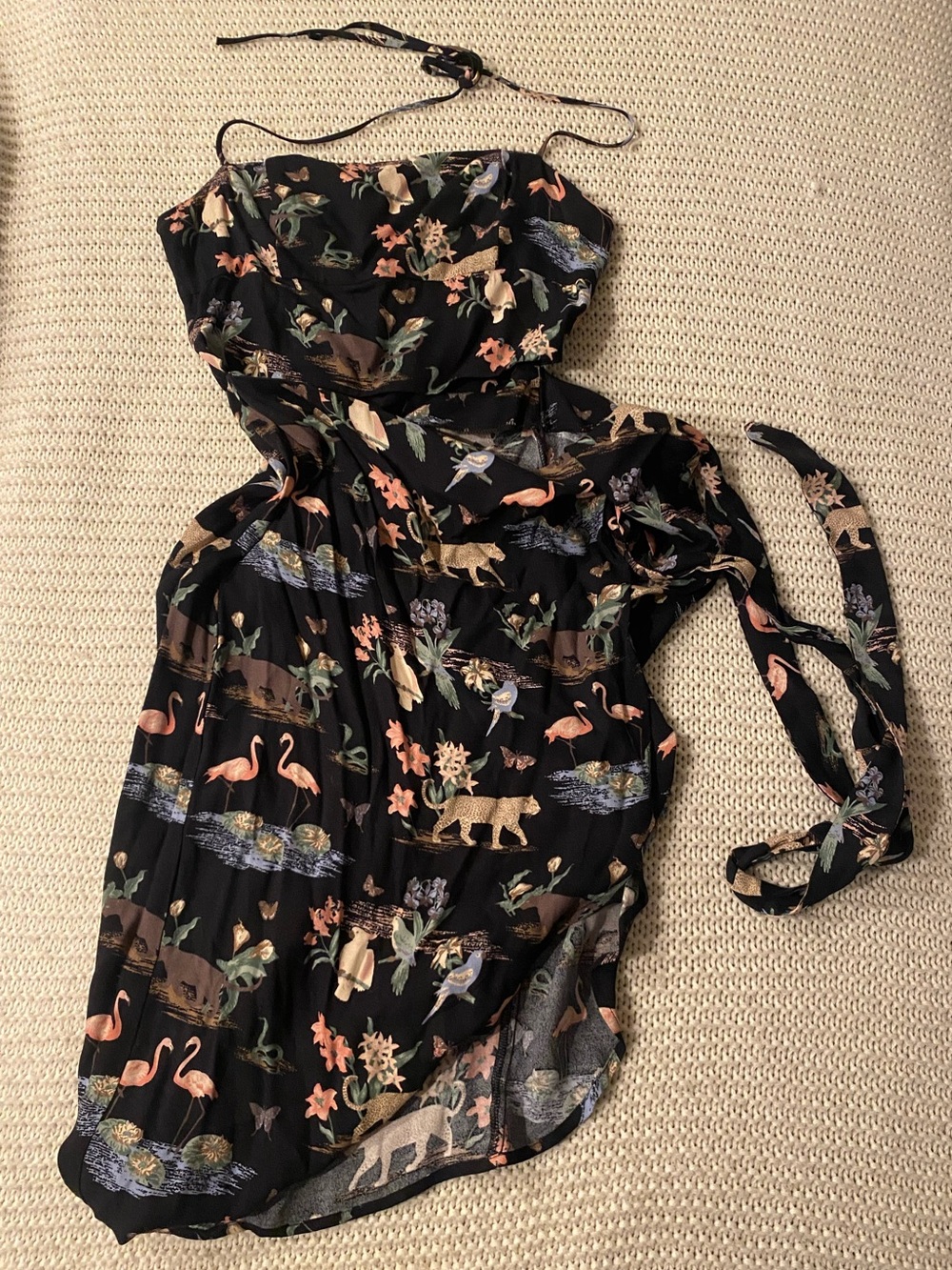 Reformation Floral Print Navy Dress with Wrap Skirt and Halter Straps Size 2 💙